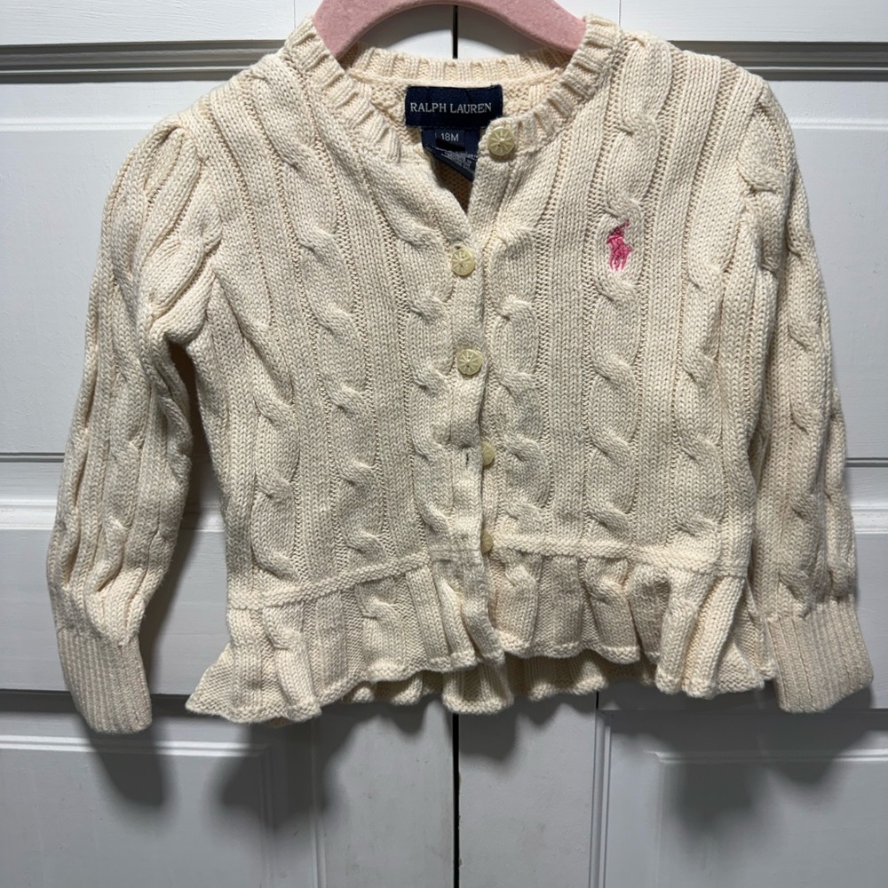 Ralph Lauren Ivory Cable Knit Kids Cardigan